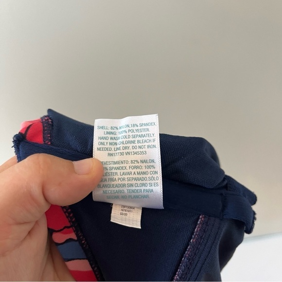 Kona Sol Strapless One Piece Navy and Pink Floral Swimsuit Medium - Picture 7 of 8